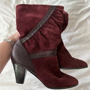Genuine Suede & Leather Boots in Merlot